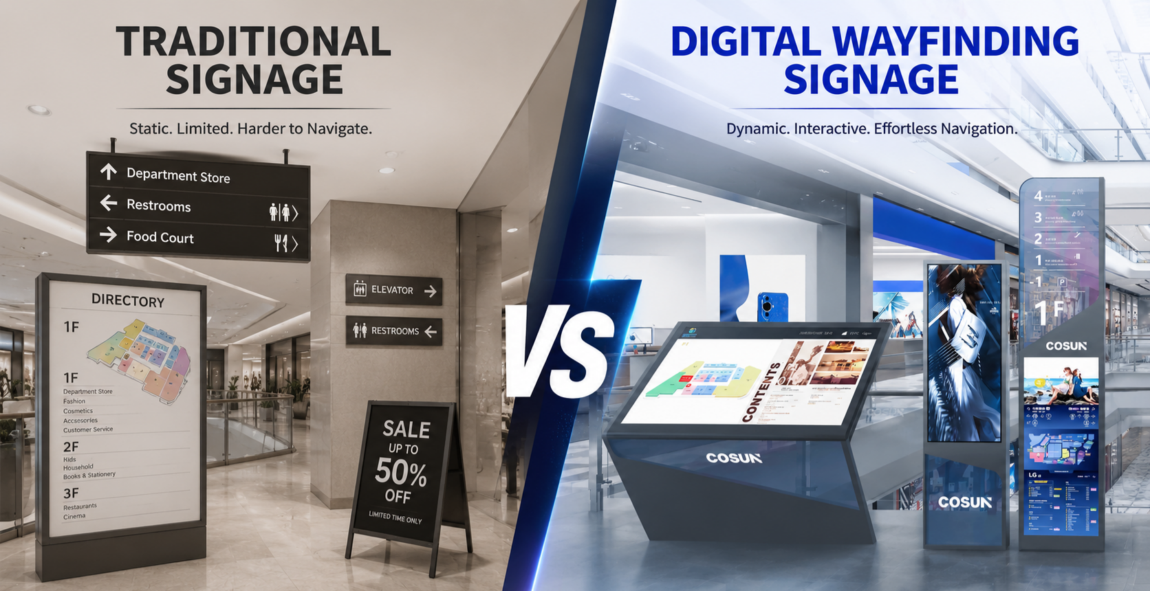 Traditional signage vs digital wayfinding signage